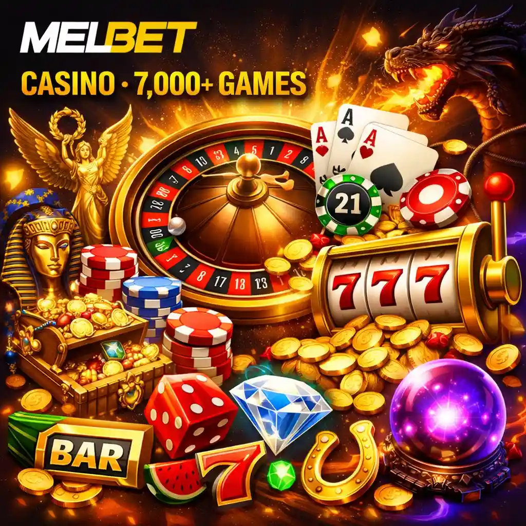 Melbet casino dice playing cards slot reel dark background