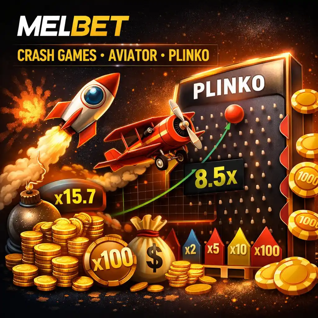 Melbet crash games aviator airplane plinko board dark background
