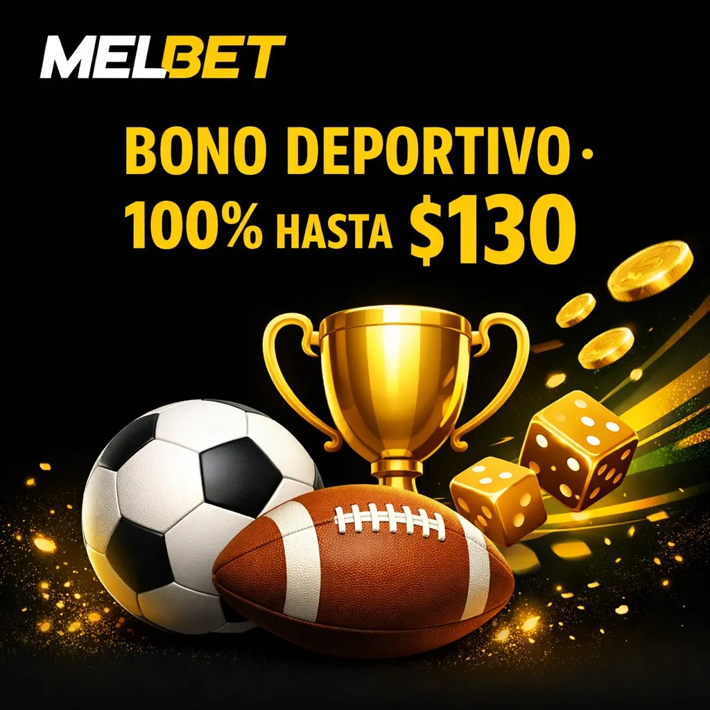 Melbet bono deportivo escudo dorado balon porcentaje fondo negro