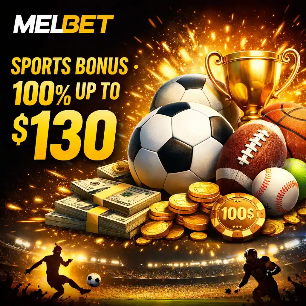 Melbet sports bonus football 100 percent dark background