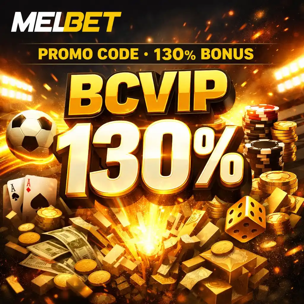 Melbet promo code BCVIP large letters dark background